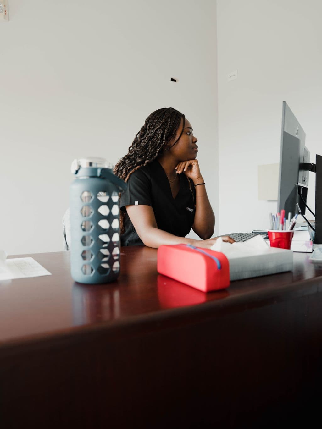 Team member working on computer